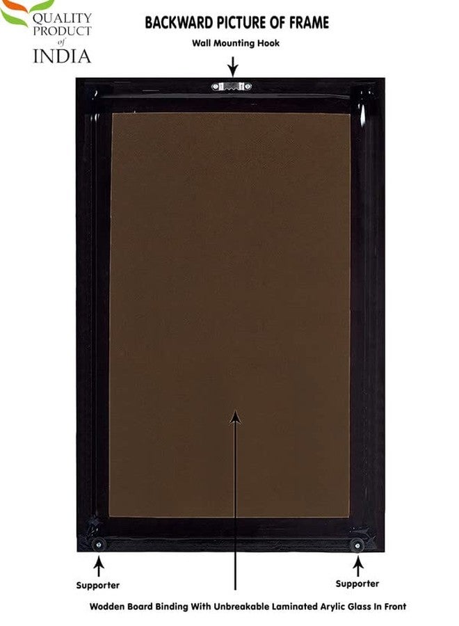 ZIG-ZAG zig zag Goddess Saraswati Devi God of Knowledge and Wisdom Religious Photo picture Frame For Wall hanging ,Temple, pooja Room, Worship ( 24 x 34 cm , Brown Golden Border ) - Image 2